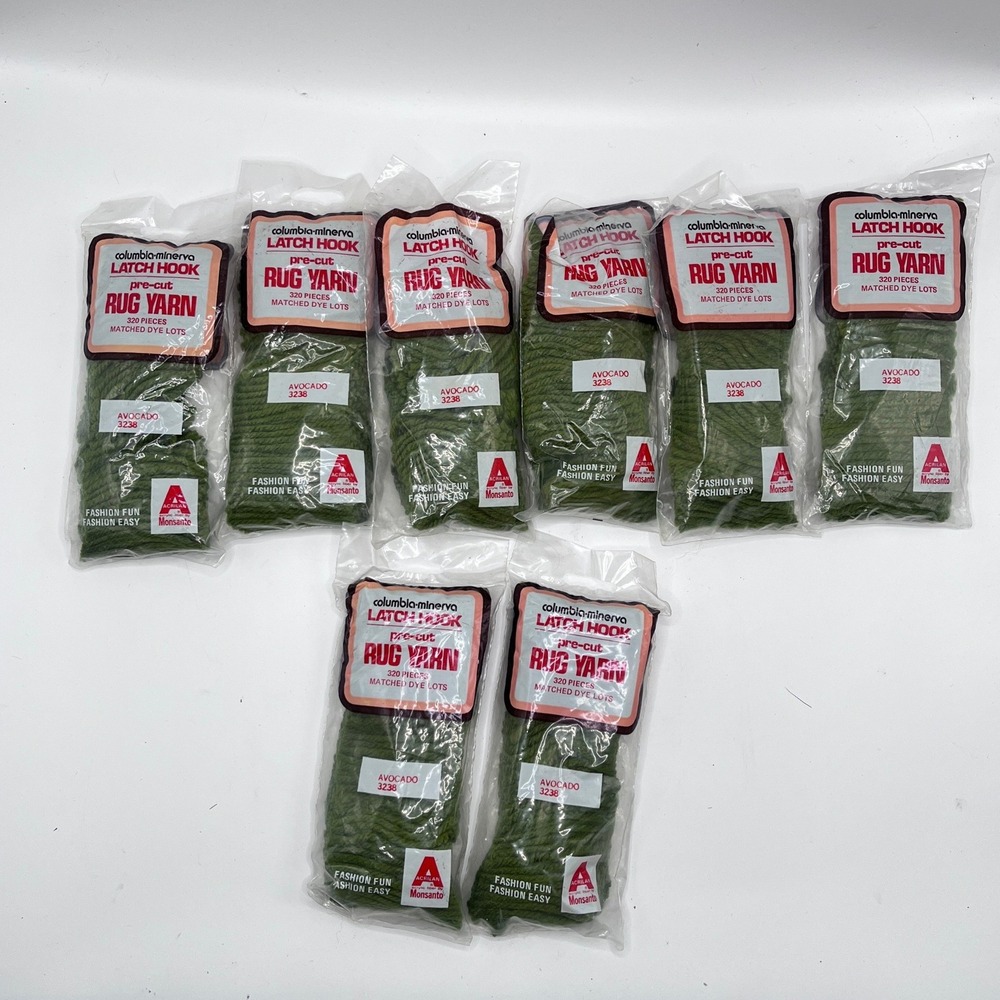8pk Columbia-Minerva Latch Hook Rug Yarn Avocado 3238 Pre-Cut 320pc Vintage USA